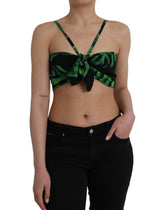 Dolce & Gabbana Black Green Leaf Silk Halter Cropped Top -   -  Dolce & Gabbana.